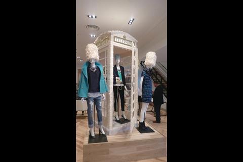 The American retailer has added traditional London touches to the 17,000 sq ft store such as cut-outs of cabs, a telephone box and mannequins in bearskin hats